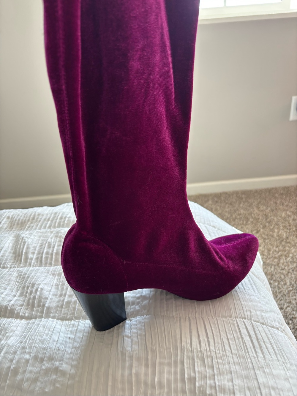 Women's Velvet Knee-High Boot in Deep Plum